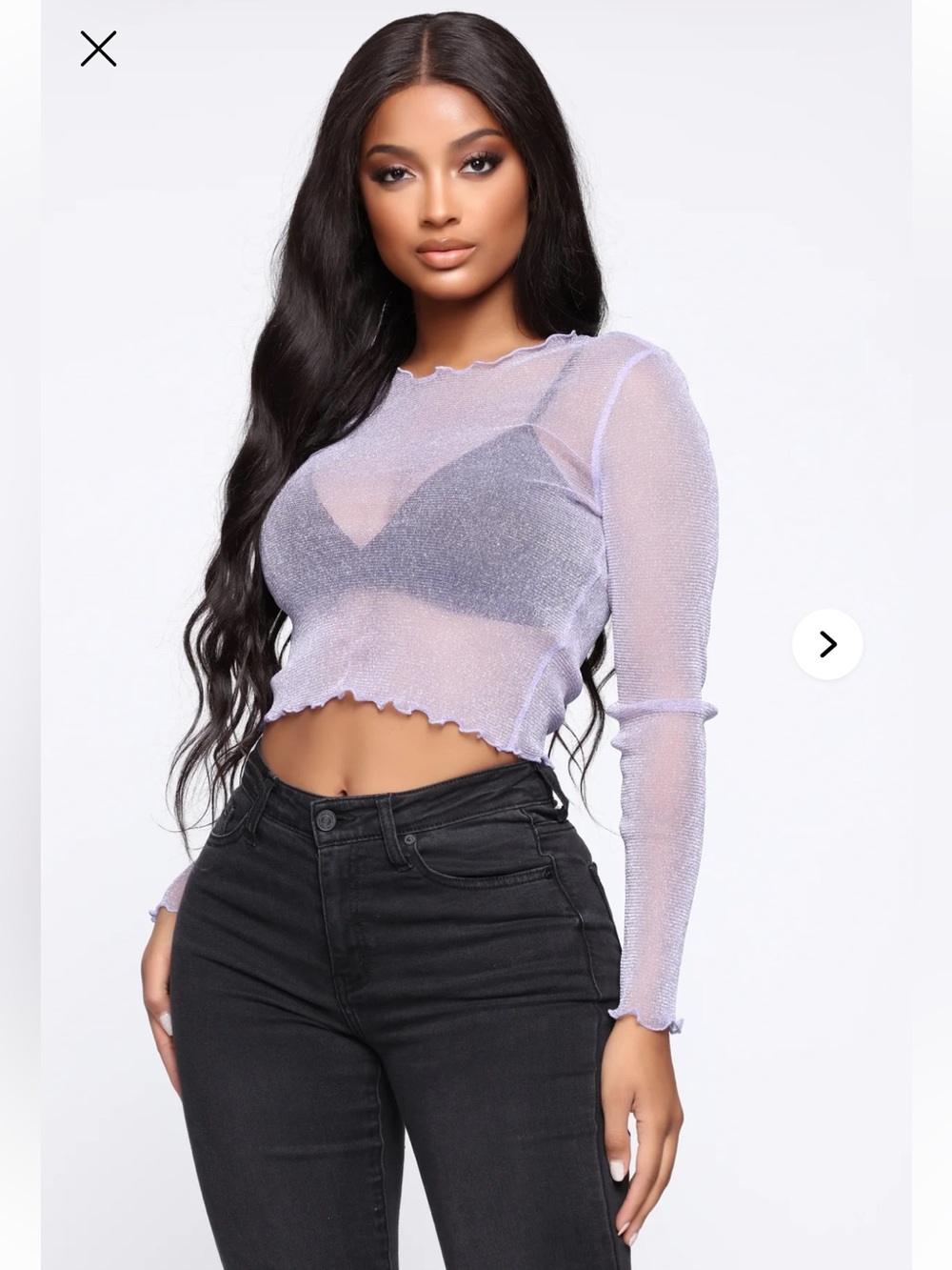 Fashion Nova Mia Lurex Mesh Top - Lavender
